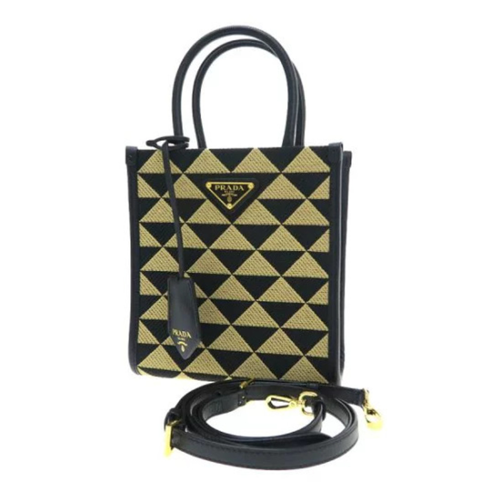 Prada Symbole tote bag black beige geometric embroidered jacquard